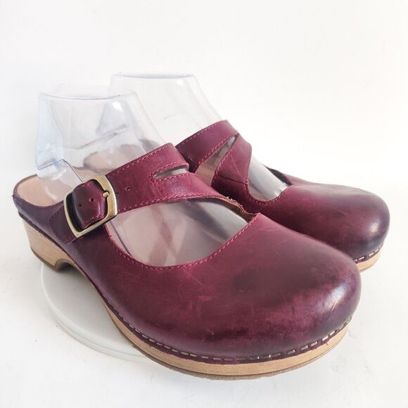 Dansko Mary Janes Clogs Slides Comfort Shoes Size 39 8.5 - 9 Leather Red Britney - Picture 1 of 12